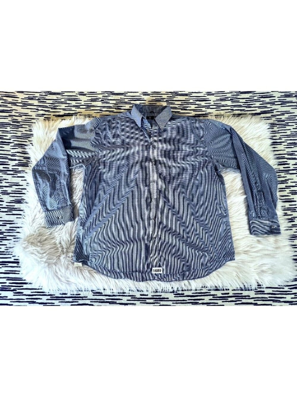 Kenneth Cole Reaction Shirt Blue XXL Checkered Button Down Long Sleeve 18-18 1/2
